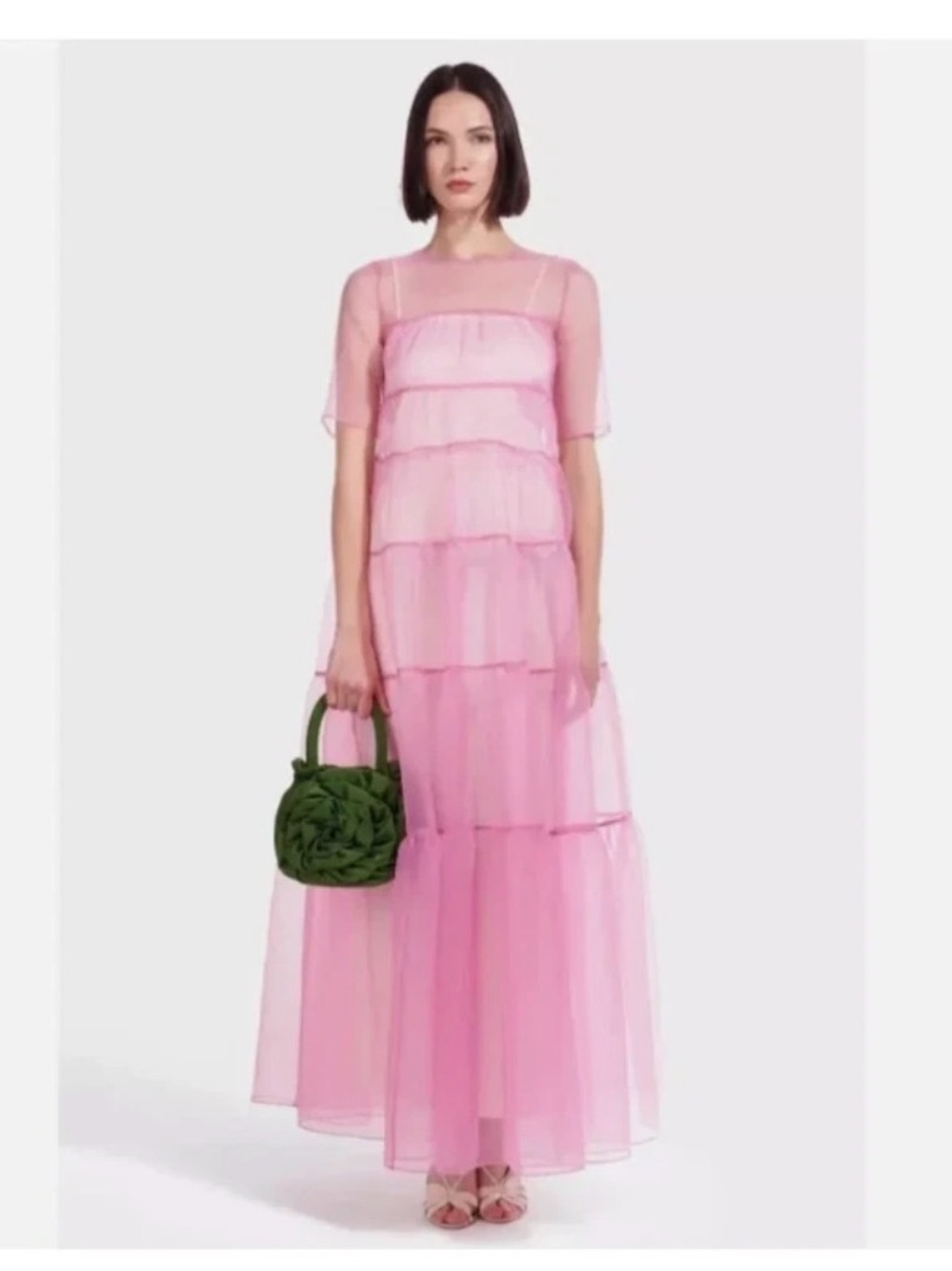 Staud Hyacinth Short-Sleeve Tiered Organza Maxi Dress